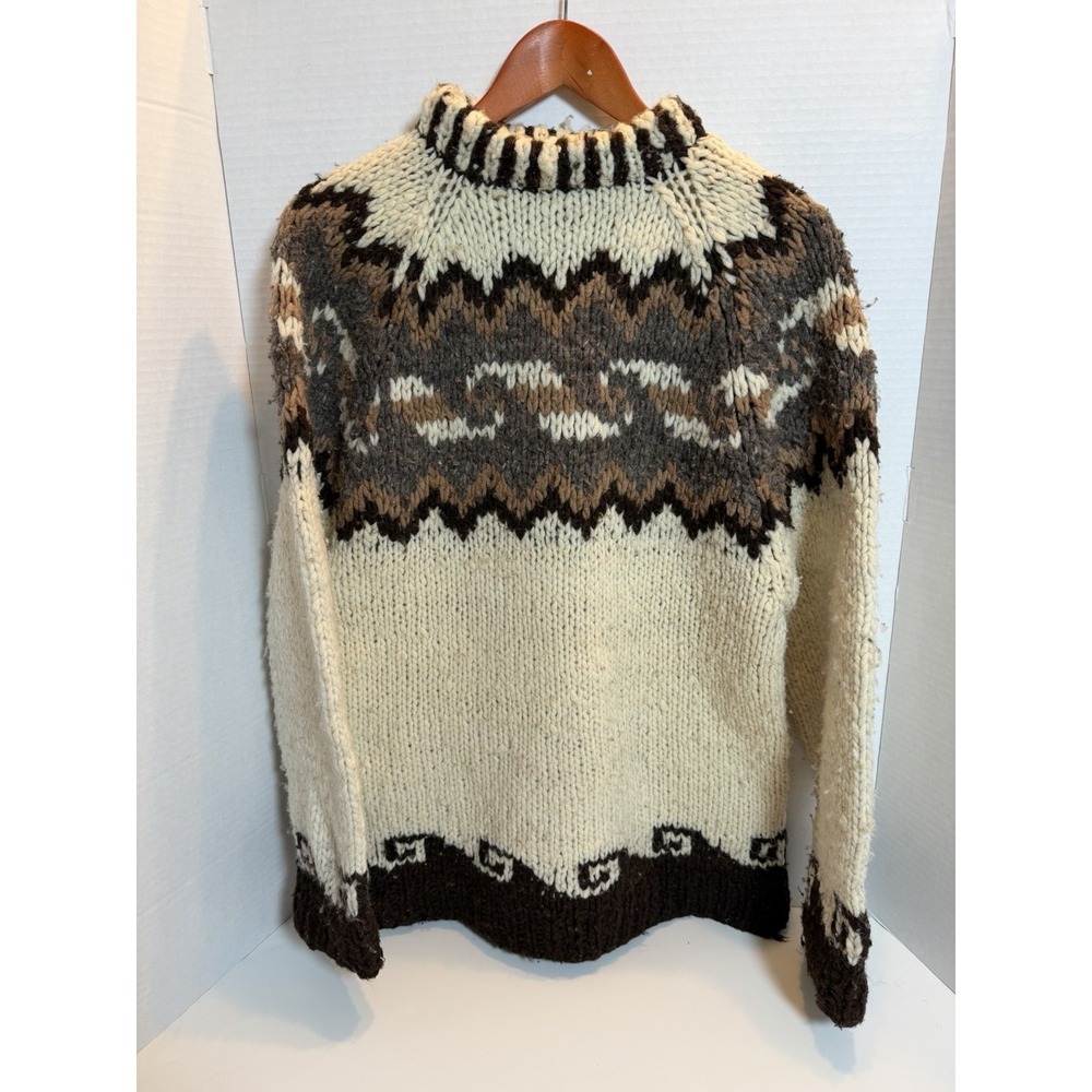 Chunky Hand Knit Wool Sweater Ecuador, Vtg High Rib Neck, Oversized Slouchy 230